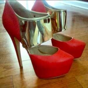 Red heels with gold plated top